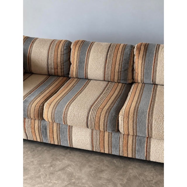 1970s Vintage Striped Woven Upholstery Three-Seat Sofa For Sale - Image 4 of 16
