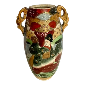 Antique Hand Painted 1920's Japanese Pottery Vase