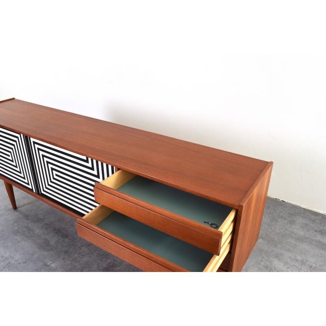 Mid-Century Modern Op-Art Hand-Painted Teak Sideboard, 1960s For Sale - Image 15 of 17