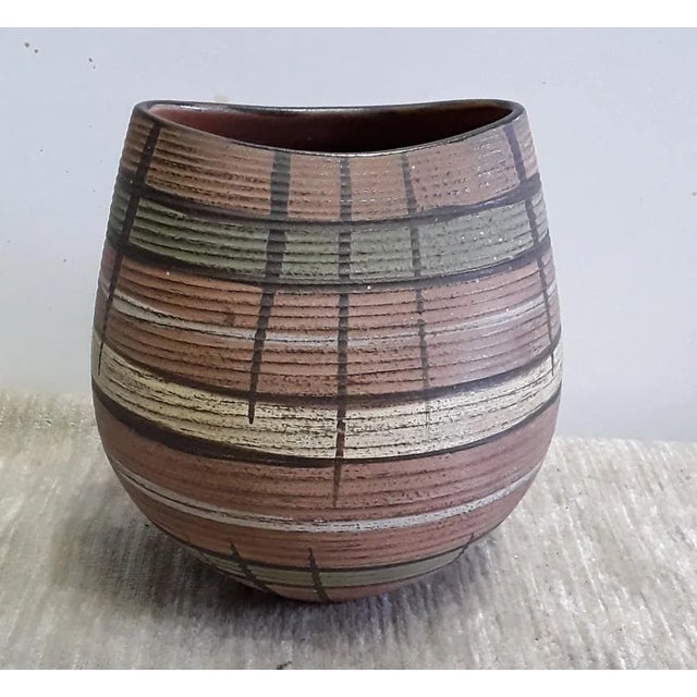Vintage German Ceramic Vase with Geometric Colored Decor from Dümler & Breiden,, 1960s For Sale - Image 4 of 4
