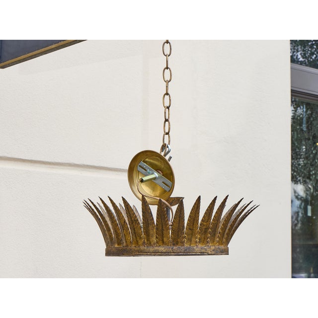 Metal Mid 20th Century Spanish Gilt Metal Crown Chandelier with Frosted Glass Diffuser For Sale - Image 7 of 7