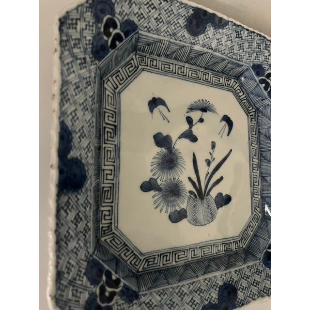 Antique Japanese Blue and White Octagonal Plate With Floral Design For Sale - Image 15 of 18