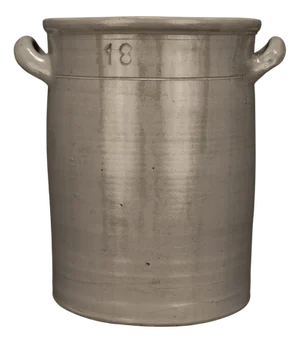 Large Vintage Brown Gray Enameled Earthenware Pot, 1930s