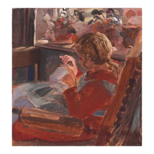 'Young Girl Sewing' by Ludvig Find, Circa 1900, Paris, Universal Exposition, Danish Oil, Pont Aven, Brittany