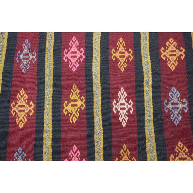 1970s Rustic Burgundy Striped Cecim Kilim Rug For Sale - Image 10 of 13