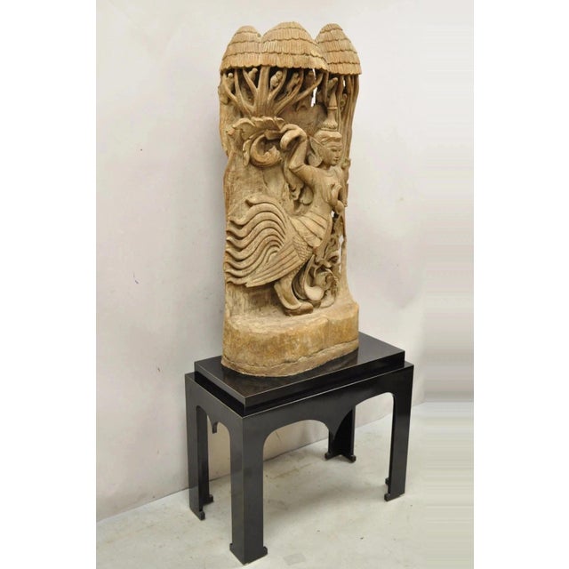 Traditional Vintage Burmese Carved Wood Oriental Large Figural Statue Sculpture on Base For Sale - Image 3 of 12