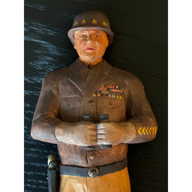 J.G. Wiggins Folk Art Carved Wood and Painted Figure of George S Patton Signed and Dated 1952 3.25:w x 3.25"d x 10.5"h