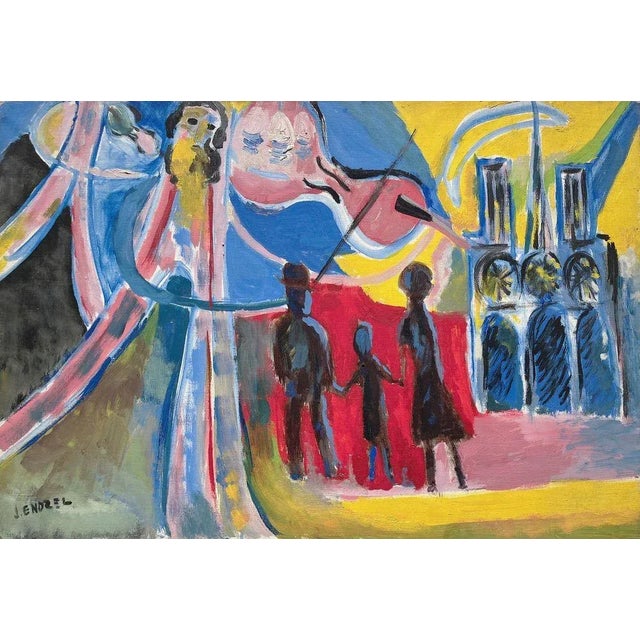 Figurative 1968 Jacques Endzel the Violinist Eiffel Tower Oil on Canvas For Sale - Image 3 of 3