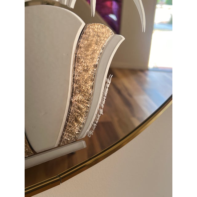 Vintage Postmodern 1980s Richard Sandoval Windsor Circle Wall Mirror Brass Flowers Vase For Sale - Image 12 of 12