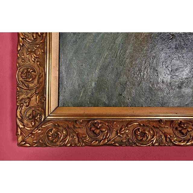 Great academic painting. Oil on canvas. Signed - illegible (see photo) and dated. Beautiful floral frame. In good original...