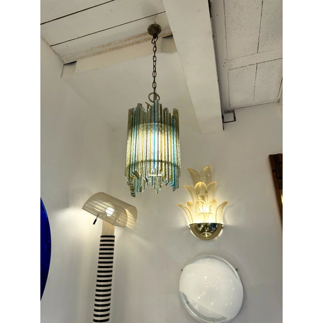 Mid-Century Modern Hammered Glass Wrought Iron Pendant Lighting by Biancardi Jordan, Italy, 1970s For Sale - Image 3 of 12