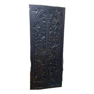Vintage Hand-Carved Tree of Life & Deer Wood Barn Door – Botanical Statement Panel84x36 For Sale