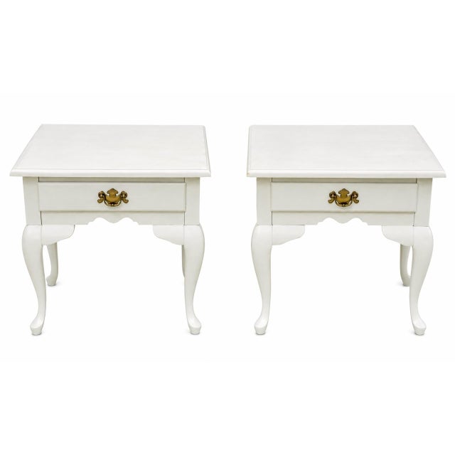 Late 20th Century Pair End Side Tables White Painted Queen Anne Style For Sale - Image 11 of 11
