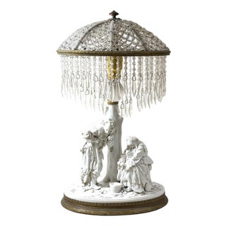1920s Austrian Continental Figural Porcelain and Crystal Table Lamp For Sale