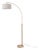 Float Scallop Chairside Arc Lamp - Weathered Brass Steel, 16" Scalloped White Linen Drum Shade, Steel Base, Dimmable, 75" Tall 68" Reach For Sale