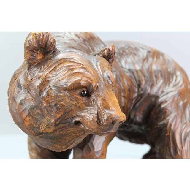 Hand Carved Bear Figure with Glass Eyes, Germany, 1930s For Sale - Image 9 of 18