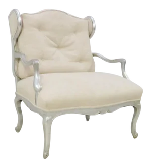 Mid 20th Century Louis XV Style Silver Gilt Wing Chair