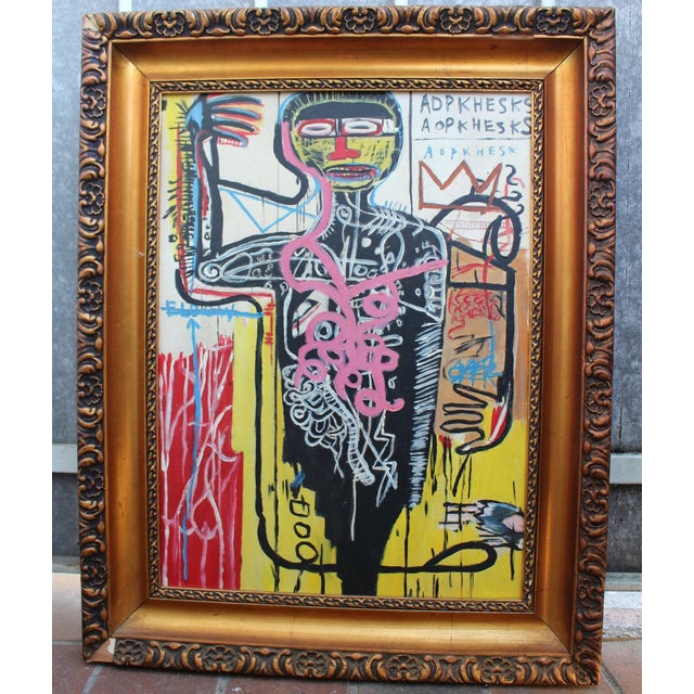 Abstract 1970s Vintage Abstract Basquiat Style Framed Painting For Sale - Image 3 of 10