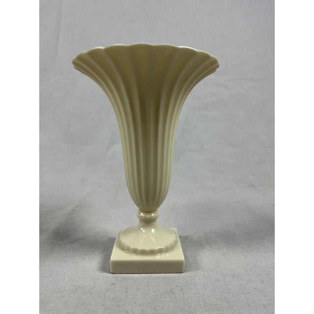 Elegant vintage fluted porcelain pedestal vase by Lenox. The design is part of the Regal Collection and the vase is in...
