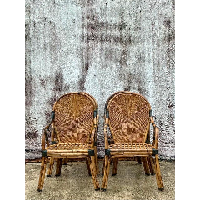 Coastal Vintage Coastal Arched Pencil Reed Dining Chairs - Set of 4 For Sale - Image 3 of 10