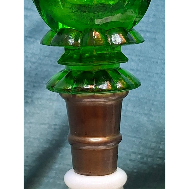 Antique Emerald Green Glass Whale Oil Lamps Milk Glass Base Eapg 13.5" - a Pair For Sale - Image 4 of 9