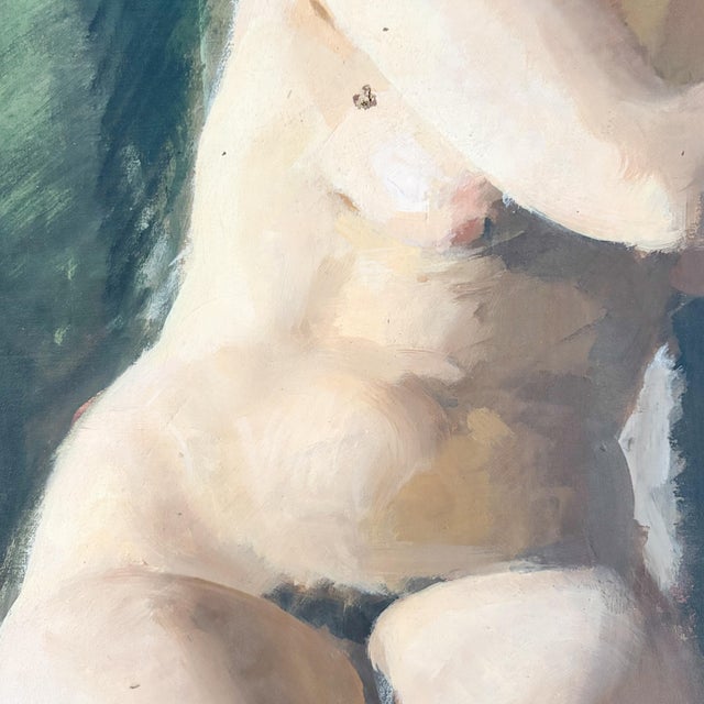 Mid-Century Modern Weathered Nude Woman Portrait Painting, 1960s Female Model Art Signed by Artist For Sale - Image 3 of 16