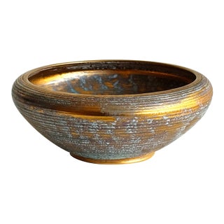 Vintage 1960s Mid-Century Modern Stangle Pottery Bowl 22k Gold For Sale