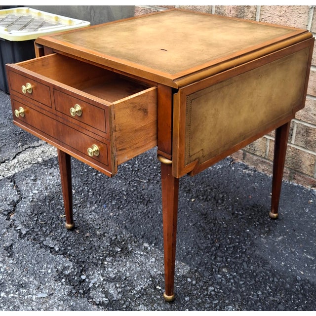 Wood Weiman Neoclassical Style Mahogany and Tooled Leather Top Dropleaf Side Table For Sale - Image 7 of 14