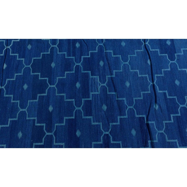 Blue Contemporary Indian Dhurrie Blue Flat-Weave Rug by Doris Leslie Blau For Sale - Image 8 of 9