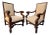 Vintage Hand-Carved Mahogany Upholstered Arm Chairs With Rolled Arms - A Pair For Sale