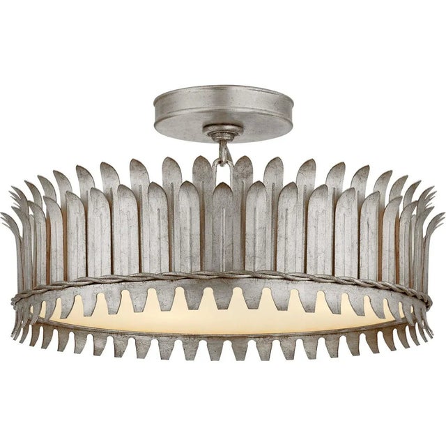 Transitional Suzanne Kasler for Visual Comfort Signature Leslie 16" Semi-Flush in Burnished Silver Leaf with Frosted Glass For Sale - Image 3 of 4