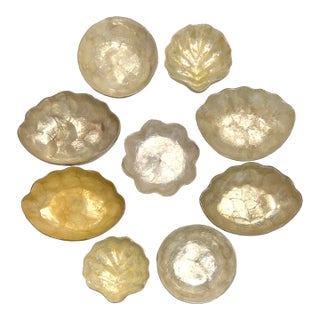 MCM Gumps Capiz Bowls and Scalloped Shell Dishes Catchalls and Trays - A 9 Piece Set For Sale
