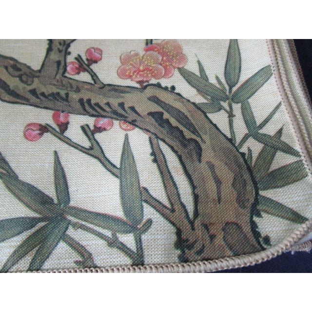 Art Deco Vintage Little Bluebird Among the Cherry Blossoms With Bamboo Accent Dinner Napkins- Set of 4 For Sale - Image 3 of 11