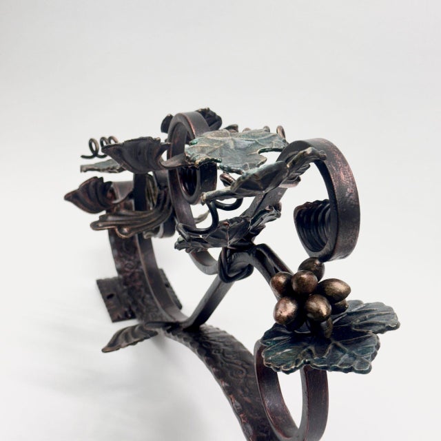 Hand Forged Iron Wall Art Scroll (54cm) Antique Copper & Green Patina Grapevine Motif For Sale - Image 15 of 17