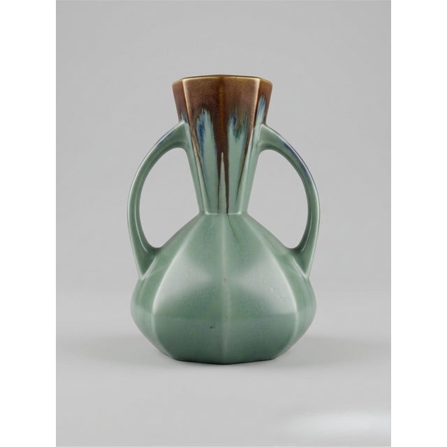 Brown Art Deco Green and Brown Pour Glazed Vase from Faïencerie De Bruyn, France, 1940s For Sale - Image 8 of 8