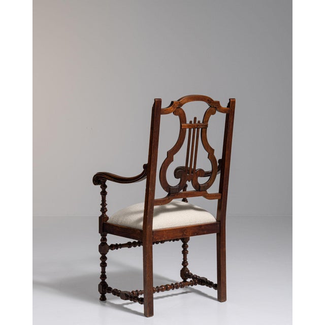 Wood 19th Century United Kingdom Rich Walnut Brown Lyre-Back Side Chair For Sale - Image 7 of 11