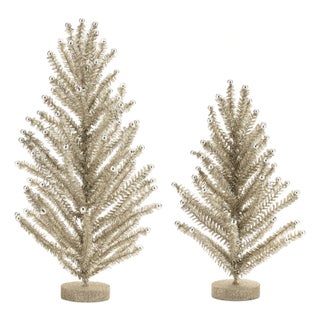 Glittered Tinsel Pine Tree (Set of 2) For Sale