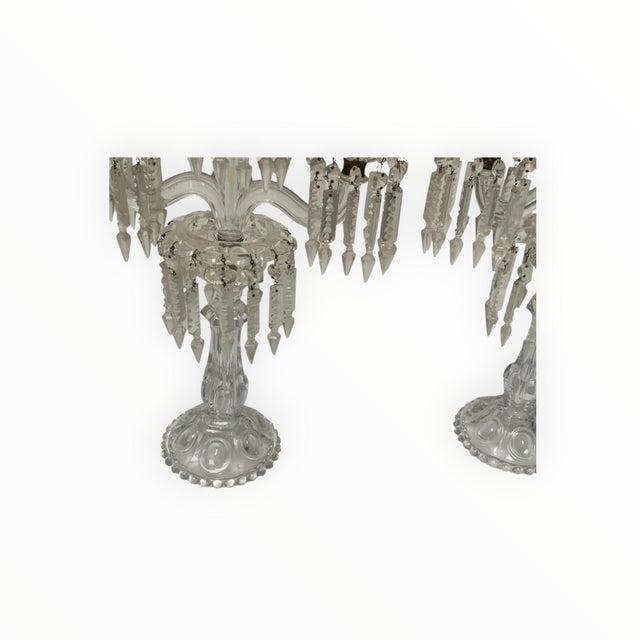 Vintage Pair 14" Modular Crystal 3-Light Candelabras Threaded European Lead Crystal Complete With Prisms For Sale - Image 9 of 12