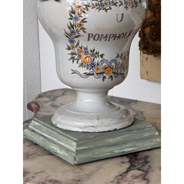 Late 20th Century French Faience Lamp With Floral Wreath and Serpent Handles For Sale - Image 4 of 9