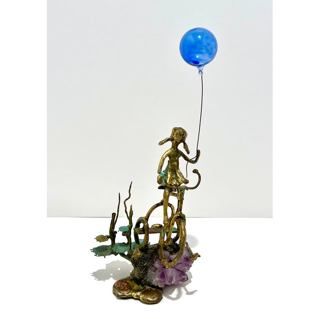 1970s Girl on Bike With Balloon and Amethyst - Mixed Media Sculpture For Sale - Image 10 of 10
