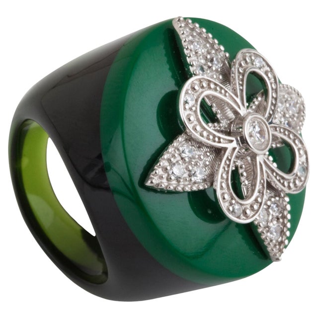 Miriam Salat "St Tropez" multi color translucent Resin & White Topaz Ring For Sale - Image 10 of 18