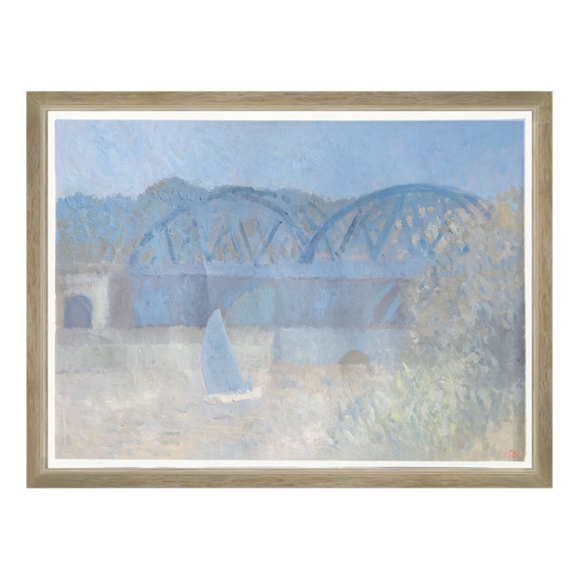 Bernard Myers, Dingy Sailing by Barnes Bridge, 1990s, Oil on Canvas For Sale