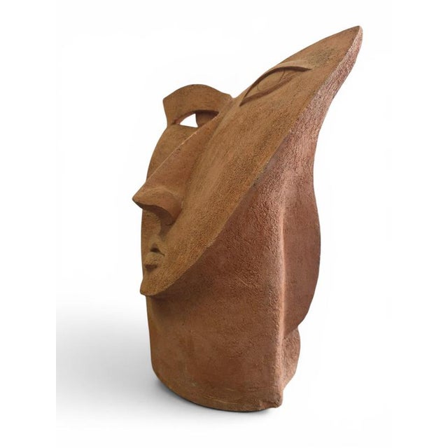 European Artist, Cubist Head Sculpture, 1970s, Terracotta For Sale - Image 11 of 14