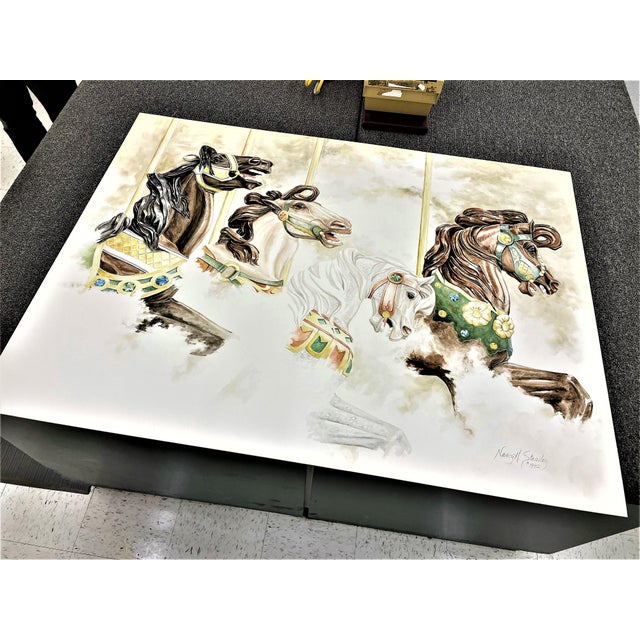 1980s 1980s Hershey Park Carousel Horses, Original Watercolor Painting, Nancy Strailey Original, Beautifully Framed (44x32.5) For Sale - Image 5 of 8