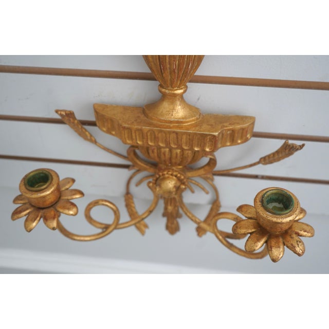 1990s 1990s Pair of Italian Gold Wheat Sheaf Candelabra Wall Sconces For Sale - Image 5 of 12