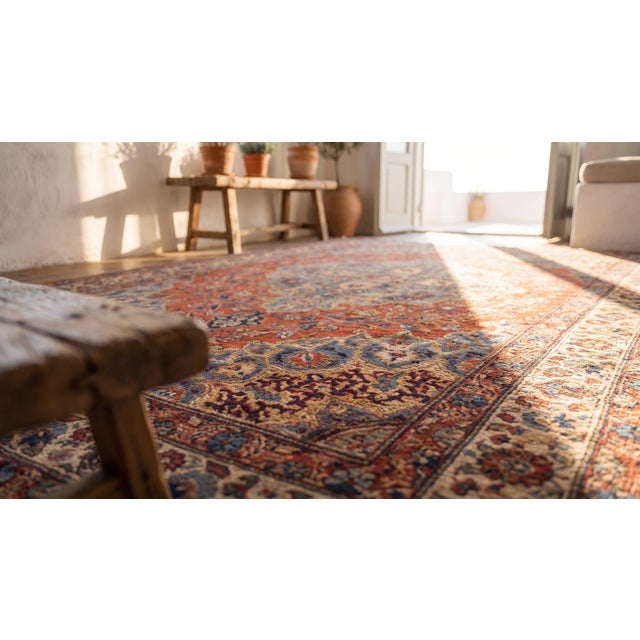 1880s Red Medallion Rustic Antique Persian Tabriz Rug 4'0" X 5'10" Handknotted Wool Carpet For Sale - Image 9 of 9