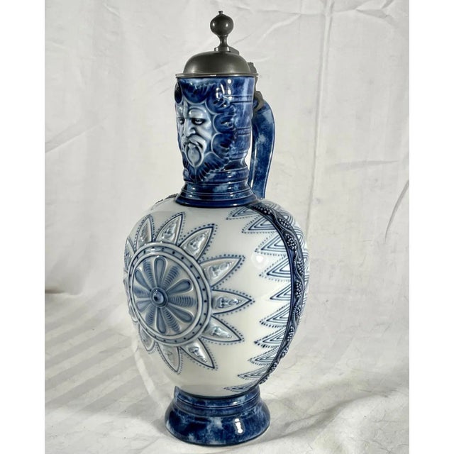 Antique German Kpm Porcelain Lidded Bartmann Jug Tankard. For Sale - Image 9 of 13