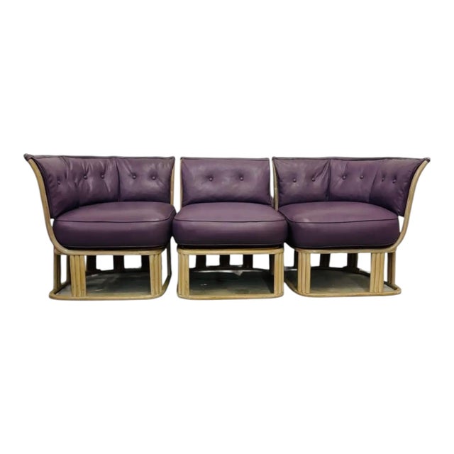 Mid 20th Century Vintage Purple Leather & Teak 3 Piece Sectional Sofa For Sale - Image 9 of 9