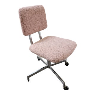 1960s Vintage Blush Faux Shearling Boucle Steelcase Office Chair For Sale