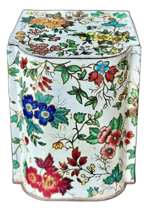 Vintage Daher Floral Tin, Hinged Lid, Blue & Orange Flower Design, Made in England for Daher Long Island